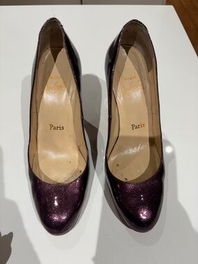 Christian Louboutin Purple Glitter Patent Round-Toe Pumps
